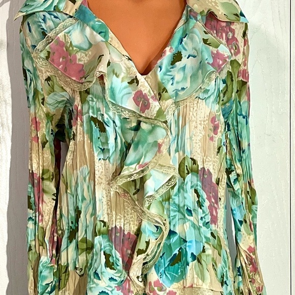 VINTAGE‎ Ladies XL Cottage BOHO Bell Sleeve Watercolor Floral Blouse w/ M Skirt - Picture 14 of 16